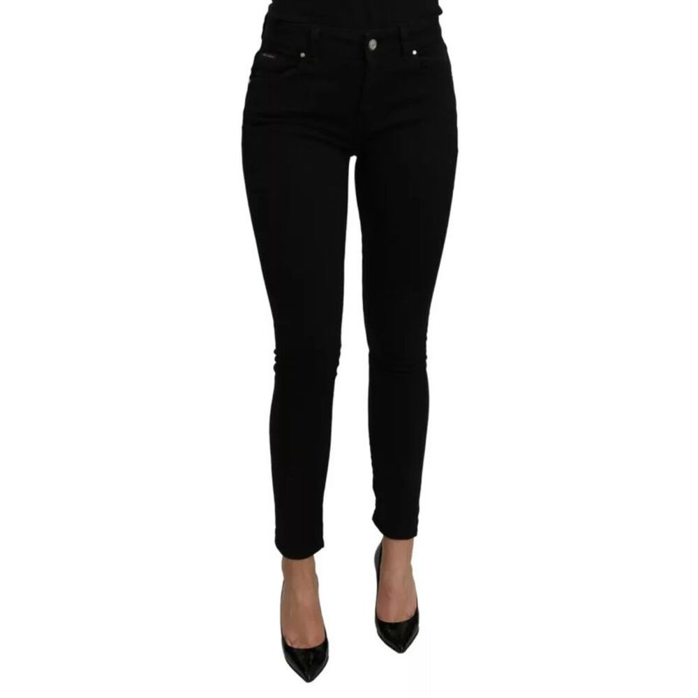 Dolce & Gabbana Black Mid Waist Slim Denim Cotton Stretch Women's Jeans
